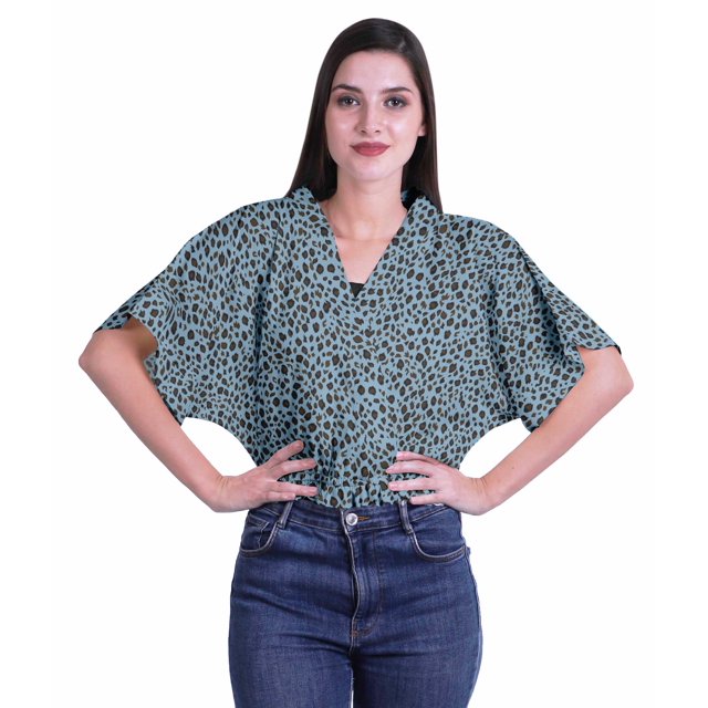Moomaya Hauts à Manches Boxy Imprimés pour Femmes, Col en V, Taille Élastique, Kimono