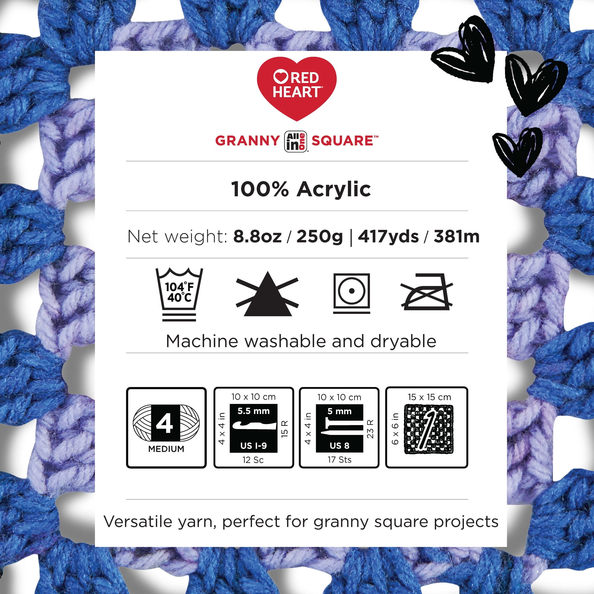 Red Heart® All In One Granny Square™ Fil acrylique peigné n° 4 (moyen) 8.8oz/250g 417 Yards