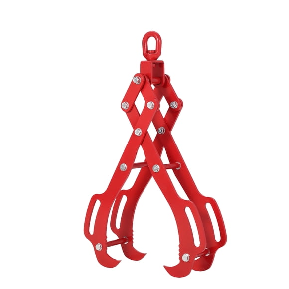 Memoryfield Heavy Duty Log Tongs, 28" 4-Claw Steel Wood Grabber with Fixed Ring, Anti-Slip Grip, Red