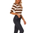 thumbnail image 4 of INSPIRE CHIC Chemises à Rayures pour Femmes Coupe Ajustée Manches au Coude T-Shirt à Encolure Bateau TG Brun, 4 of 6