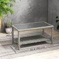 thumbnail image 3 of Outsunny 35"Wicker Coffee Table, End Table w/ Glass Top, Storage, Dark Grey, 3 of 10