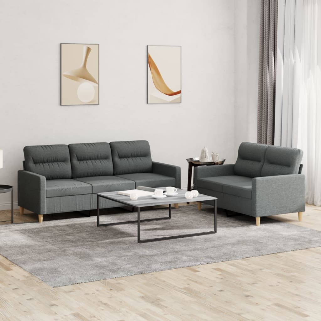 vidaXL Ensemble de Canapé 2 Pcs avec Coussins Tissu Gris Foncé