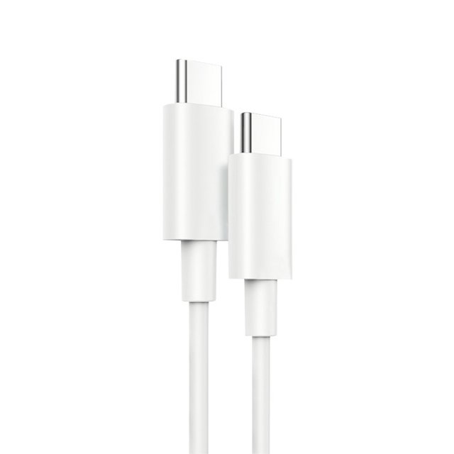 35W Quick Charge Dual USB-C PD Fast Charger compatible with iPhone 14, mobile phones, tablets, and other devices. The image shows two white USB-C connectors with a sleek design, part of the charger set. Made of durable PC material, it supports single-port output up to 35W and dynamic dual-port fast charging. Compact and foldable for travel convenience.