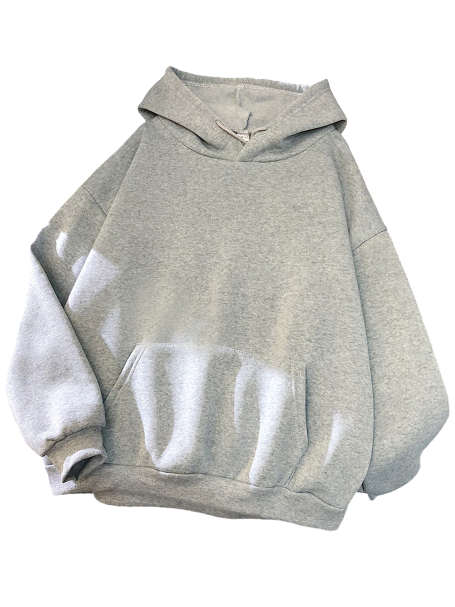 Innerwin Hoodies Fleece Women Sweatshirt Sport Solid Color Loose Fit Hooded Tops Grey S