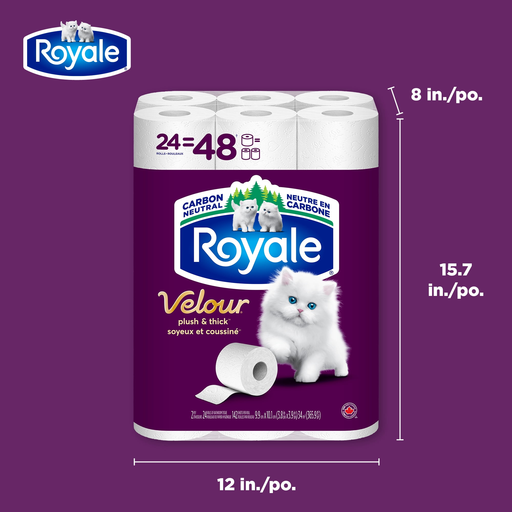 Royale Papier Hygiénique Velour, 24 équivalant à 48 rouleaux