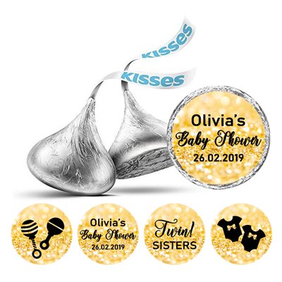 Darling Souvenir Candy Chocolate Labels Twins Sisters Custom Stickers 190 Pcs-Glitter Gold
