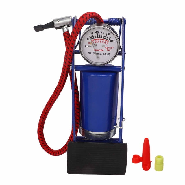 Inflatable Foot Pump, Blue Floor Pump Effortless Step On With Pressure Gauge For Automobile