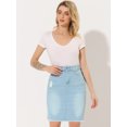 thumbnail image 4 of Unique Bargains Women's Basic Distressed High Waist Ripped Hem Washed Jeans Denim Skirt Light Blue M, 4 of 4