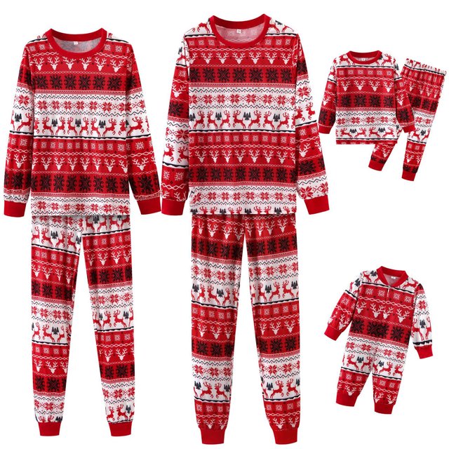 Pyjamas de Noël Assortis pour la Famille Noël Hommes Blouse Imprimée Col Rond Hauts+pantalons Ensemble de Pyjamas Assortis pour la Famille Pyjamas de Noël Ensemble Familial en Liquidation