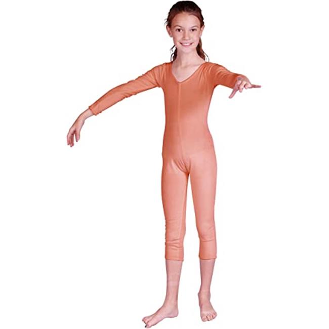 RG Costumes 103-12-S Girls Velvet Unitard, Peach - Small 5-6
