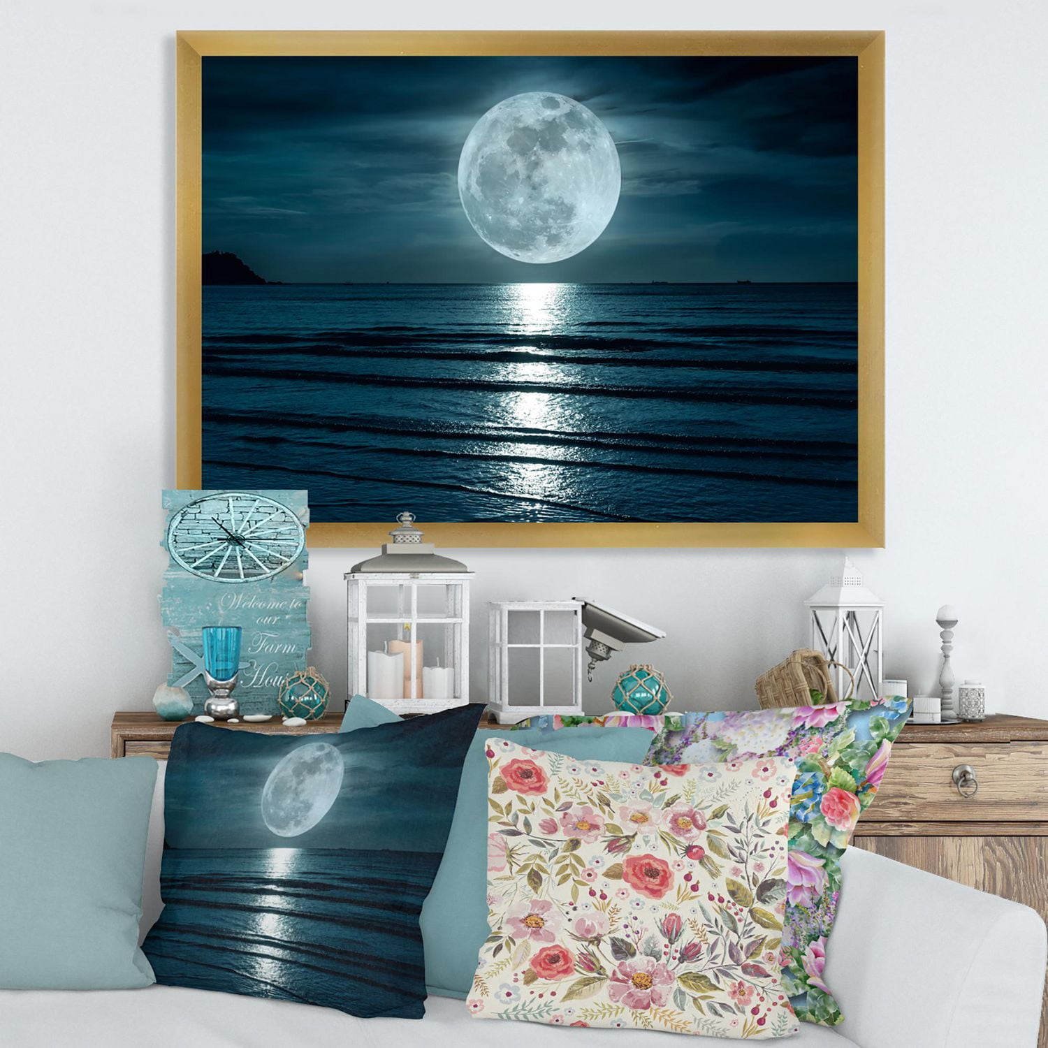 Designart Super lune sur la mer I Art mural encadré