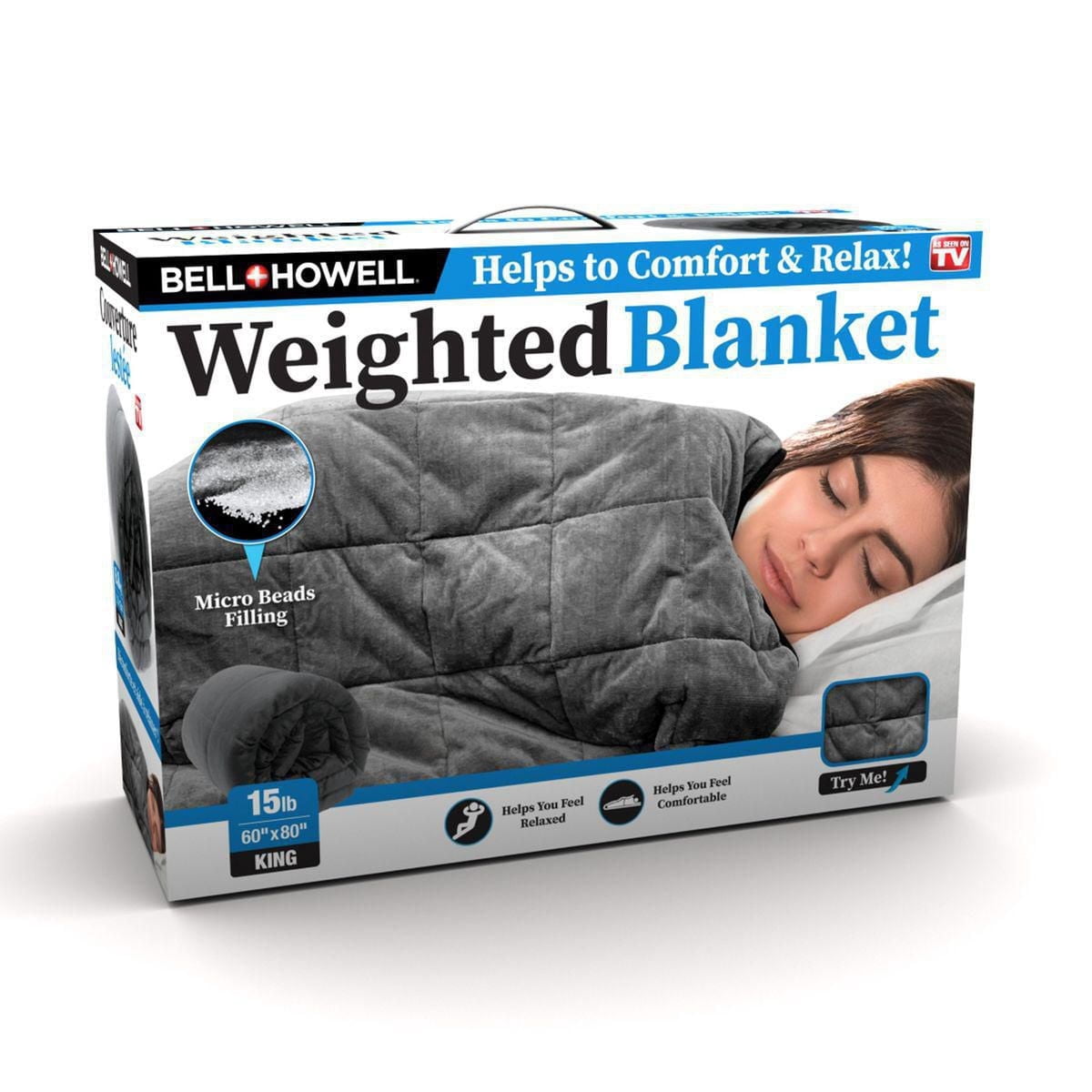 Bell + Howell Weighted Blanket with Glass Beads Filling for Calm Deep Sleep, 15 lbs, As Seen on TV