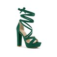 thumbnail image 1 of BLISSFUL STEP Sandales à Talons Hauts Blocs à Plateforme à Lacets pour Femmes Vert Émeraude 7, 1 of 6