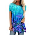 thumbnail image 2 of Hauts d'Été Grande Taille pour Femmes, T-Shirts Décontractés à Col Rond Imprimé, Manches Courtes, Blouse Ample, Col en V, en Solde, 2 of 5