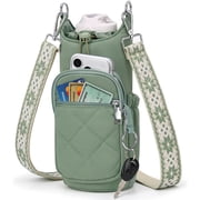 Crossbody Water Bottle Bag for Women, Lightweight Insulated Water Bottle Carrier with Phone Pocket, Secure &Hands-Free for Walking, Travel, Outdoor (Up to 40oz) Antique Green