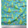 thumbnail image 1 of Soimoi Blue polyester Crepe Fabric Text & Christmas Tree Printed Fabric 1 Yard 52 Inch Wide, 1 of 5