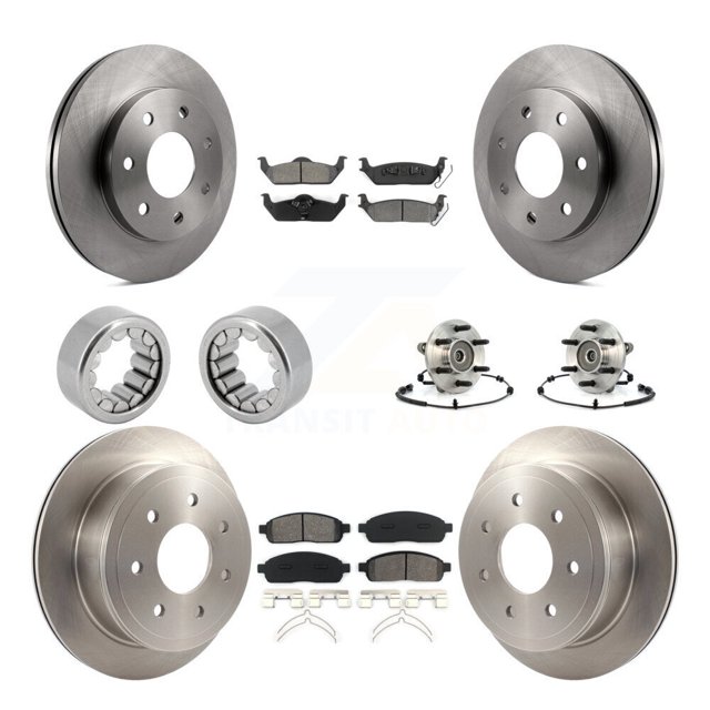 Transit Auto Front Rear Wheel Hub Bearings Assembly Disc Brake Rotors and Semi-Metallic Pads Shoes Kit (10Pc) for Car 2006-2008 Lincoln Mark LT 4WD with 7 Lug Wheels KBB-110029
