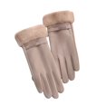 thumbnail image 1 of 1 Pair Women Gloves Thickened Plush Wrist Soft Touchscreen Flower Embroidery Keep Warm Solid Color Autumn Winter Adults Motorcycle Riding Gloves for Outdoor, 1 of 10