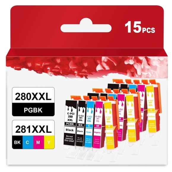 15 Pack 280XXL 281XXL 280 281 XXL Ink Cartridges to TR8620a TR8600 TR8620 TR8520 Ink Replacement for Canon PGI-280 CLI-281 XL to TR7520 TS702a TS9520