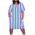 thumbnail image 1 of Pisexur Robes d'Été pour Femmes Mode Imprimé Floral Robe Décontractée Ample Col en V Manches Courtes Robes T-Shirt Fluide Surdimensionnée Robe de Plage avec Poches Grande Taille Mi-Mollet L-5TG, 1 of 5