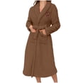thumbnail image 1 of ZACPNCV Women's Robes Short Plush Bathrobe Knee Length Warm Soft Jacquard Robe Winter House Coat with Pockets Brown, 1 of 6
