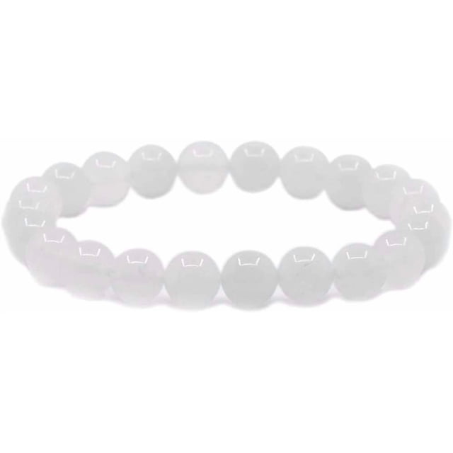 Bracelet Extensible Unisexe en Quartz Blanc Naturel avec Perles Rondes de 8 mm, 7 Pouces