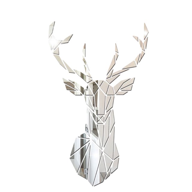 relayinert Wide Application Of 3D Mirror Deer Wall Stickers For Versatile Usage Made Of Acrylic 3D Deer Head Mirror Wall Sticker silver S 1Set