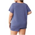 thumbnail image 4 of AherBiu Ensembles de Pyjamas Grande Taille pour Femmes Col Ras du Cou Manches Courtes Hauts T-Shirts avec Shorts à Jambes Larges Ensemble de Pyjama 2 Pcs, 4 of 4