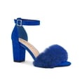thumbnail image 1 of BLISSFUL STEP Women's Ankle Strap Faux Fur Block Heels Sandals Deep Blue (Size 8), 1 of 6