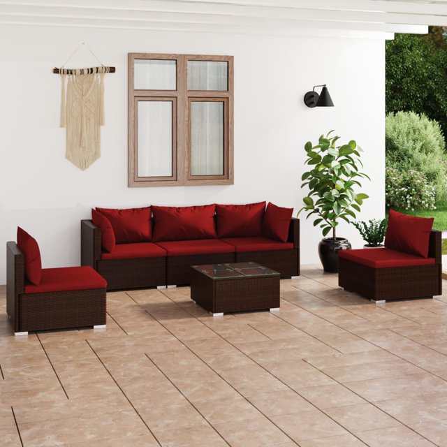vidaXL Ensemble Salon de Jardin 6 Pcs avec Coussins Rotin Poly Marron