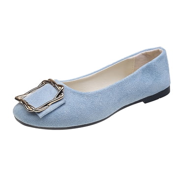 Light Blue Womens Casual Work Shoes Flat Slip On Buckle Outdoor Indoor Walking Comfortable Breathable Lightweight Flexible Soft Sole Shoes Size 42