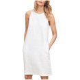 thumbnail image 2 of EGNMCR Robes de Fête pour Femmes Robe Débardeur Décontractée Sans Manches de Printemps/été pour Femmes, Unie, Ample, Col Rond, Plissée, en Coton et Lin, 2 of 6