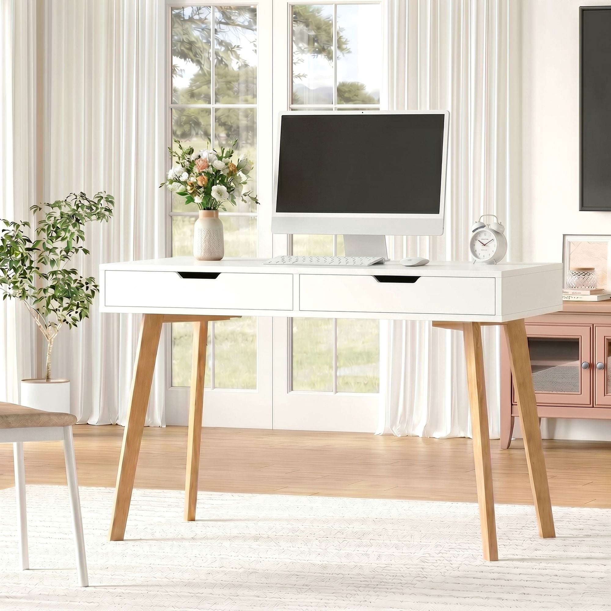 Homfa White Desk with Drawers, Makeup Table for Girls, Study Work Desk ...
