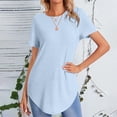 thumbnail image 2 of cfhntfmh Hauts Côtelés pour Femmes Manches Courtes T-Shirts Basiques Décontractés d'Été Col Rond Ourlet Incurvé, 2 of 6