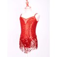 thumbnail image 3 of TSSOE Robe de Danse Latine à Franges et Sequins pour Filles Justaucorps Patinage Artistique Tango Rumba Samba Costume de Danse Rouge 8, 3 of 7