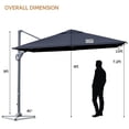 thumbnail image 3 of Costway Parasol Déporté de Patio 10 X 10 Pi en Aluminium, Rotation 360°, Inclinaison, Bleu Marine, 3 of 10