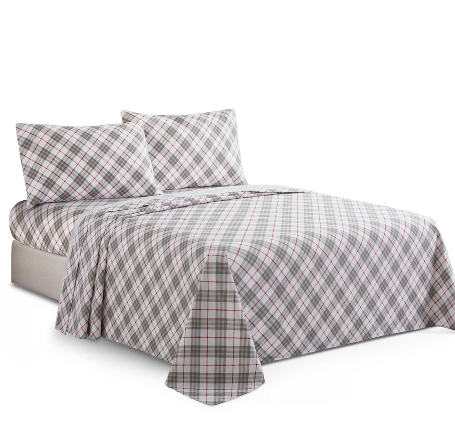Literie Marina Décoration imprimée 600 fils/cm², douce et profonde, en percale de coton à fibres longues, toutes saisons, motif tartan gris et blanc