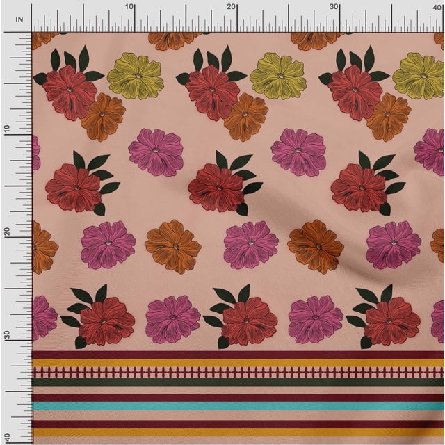oneOone Cotton Poplin Fabric Stripe & Floral Panel Fabric Prints By Yard 42 Inch Wide