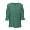 thumbnail image 4 of DDAPJ pyju T-shirts pour Femmes Grande Taille Amples Décontractés à Manches 3/4 Col Ras du Cou T-shirts Légers à Enfiler T-shirts Unis Basiques Vente à Durée Limitée Vert G, 4 of 5