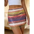 thumbnail image 4 of Women's Sequin Mini Skirts Low Waist Rainbow Color Tassel Skirts, 4 of 8