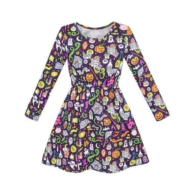 Robe Fille Halloween Citrouille Lanterne Ghost Costume Robe 4 Ans
