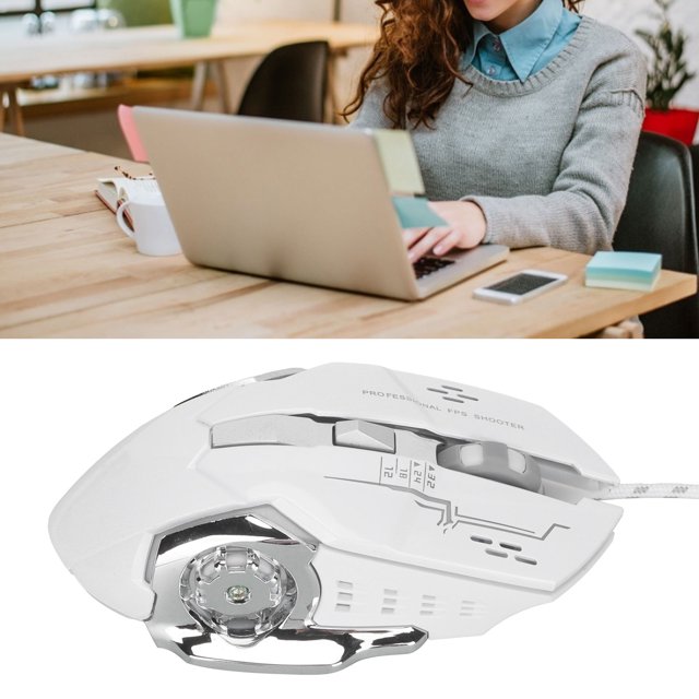 Gamer Mouse, Delicate Texture Drive Free Gaming Mouse Wired for Home for Office White,