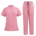thumbnail image 3 of Women's Soft Fabric Short Sleeve Nursing Top and Pant Set Functional Pocket Mid Rise Comfort for Hospital Shift Daily Duty or Professional Healthcare Wear Scrub JASKFLY Pink L, 3 of 4