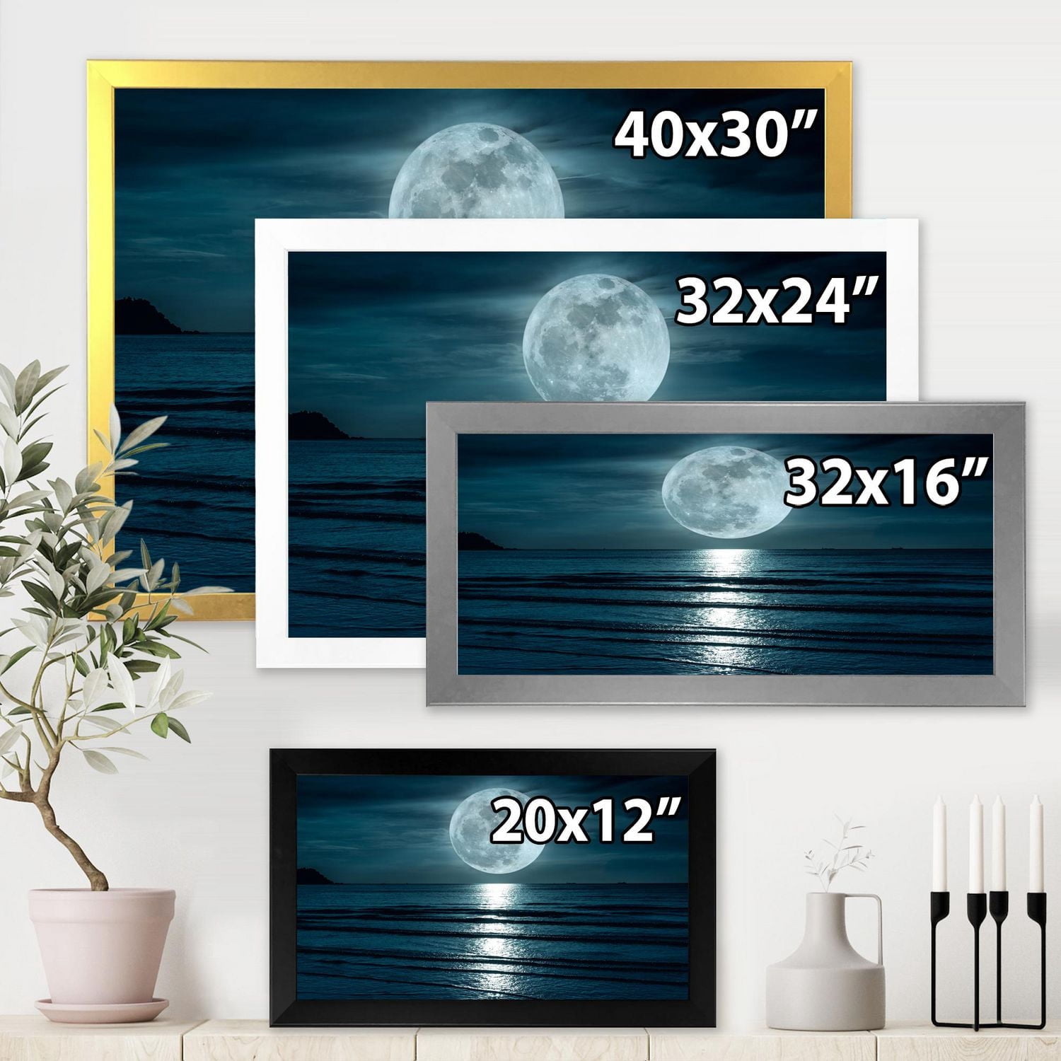 Designart Super lune sur la mer I Art mural encadré