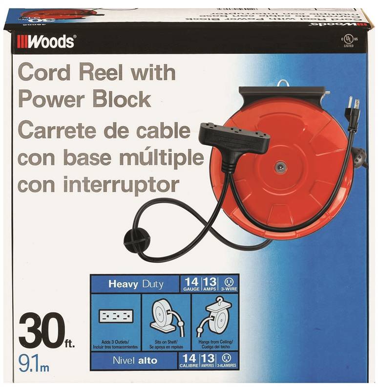 Coleman 48006 Moyen Usage 3 Sortie Cordon d'Alimentation Bobine 30 ft L, Orange