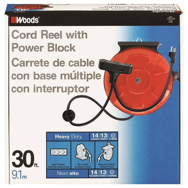 Coleman 48006 Moyen Usage 3 Sortie Cordon d'Alimentation Bobine 30 ft L, Orange