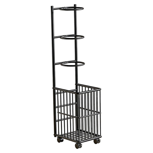 amagogo Rolling Sports Equipment Organizer Accessories with Wheels Ball Storage Rack Black