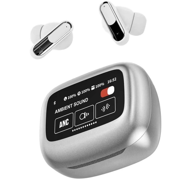 Wireless Gaming Headset Bluetooth 5.4 with Active Noise Cancellation LCD Full-Color Screen Control In-Ear Earphones for Calls Music Sports