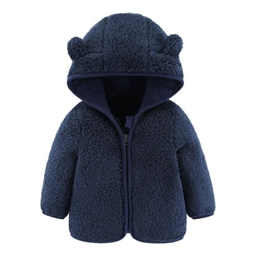 Zanarzt Toddler Hooded Coats with Pockets Baby Girls Boys Jacket Bear Ears Hooded Outerwear Zipper Warm Fleece Winter Coat Navy,6-12 Months