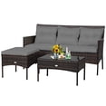 thumbnail image 2 of Costway 3PCS Patio Rattan Furniture Set 3-Seat Sofa Cushioned Table Garden Gray, 2 of 10
